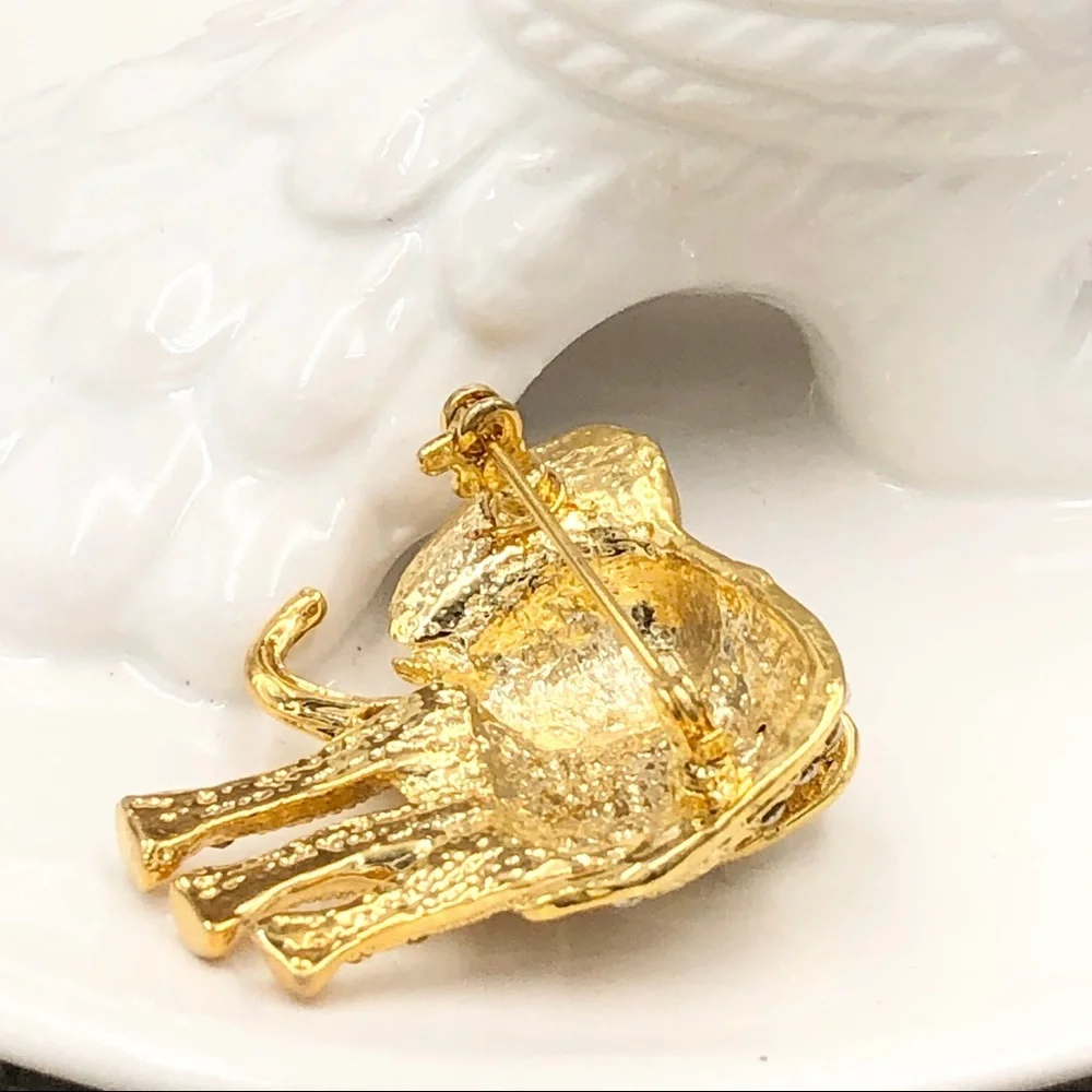 Gold Elephant Red Eyes Rhinestone Lapel Pin Brooch